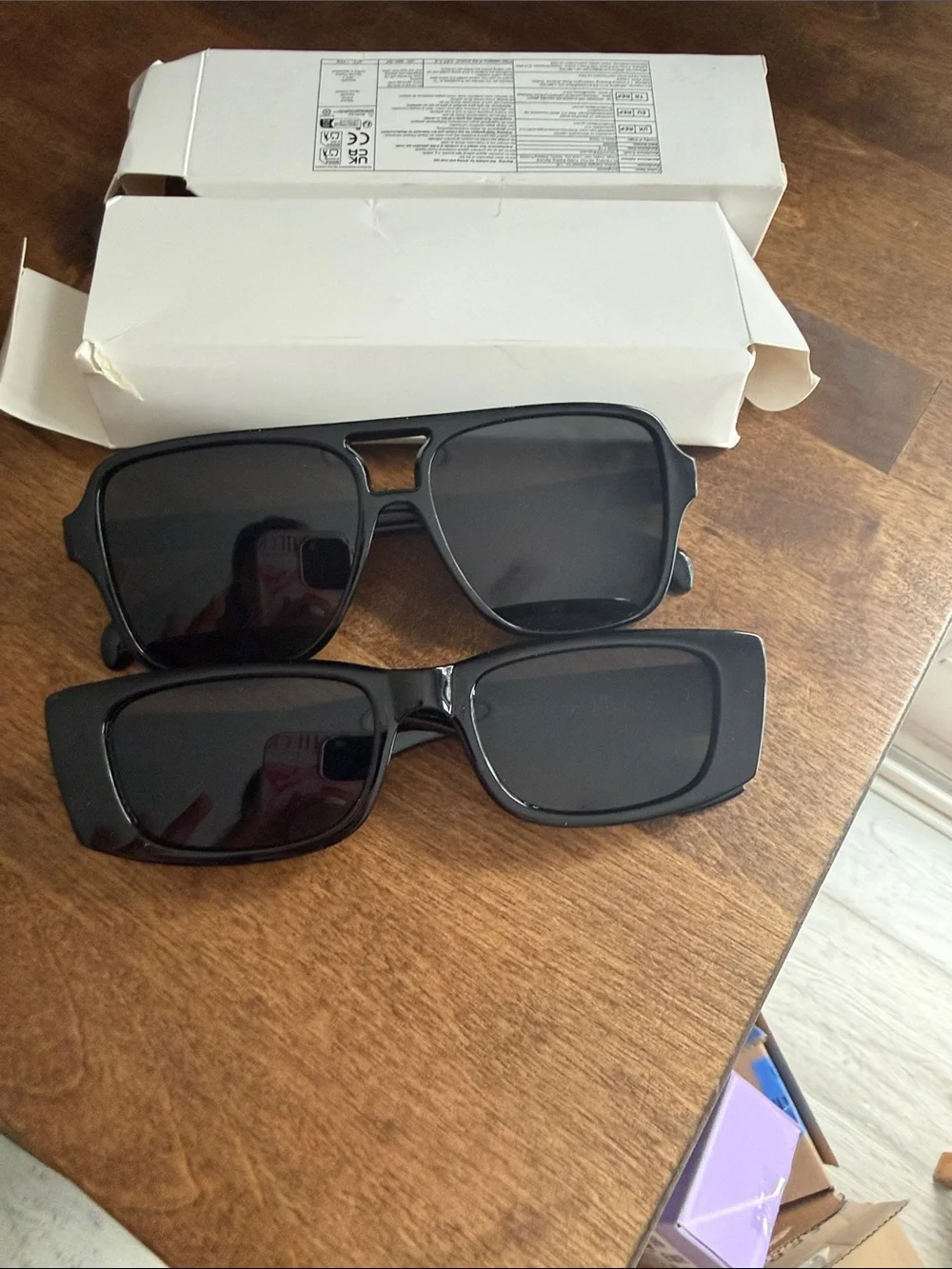 Black Rectangular Sunglasses Duo - Classic Black Lenses